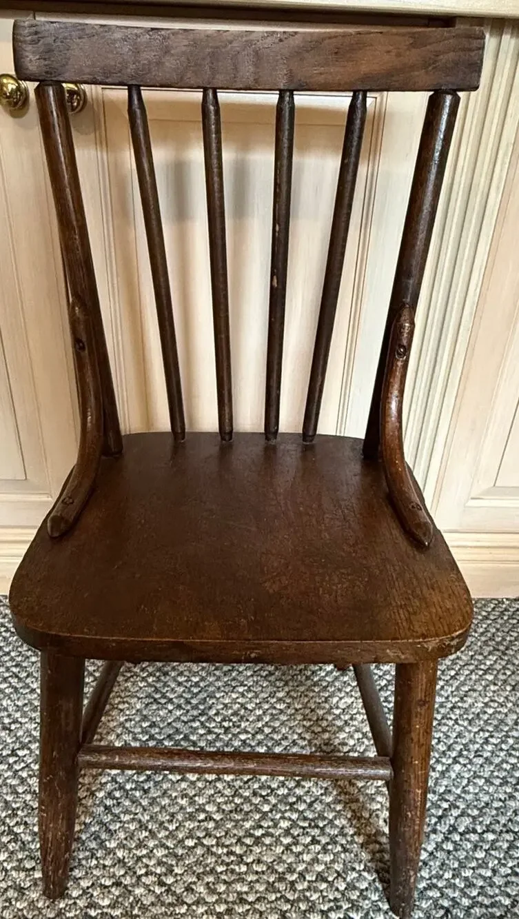 Antique Vintage Wooden Child's Windsor Chair Spindle Back Primitive Country